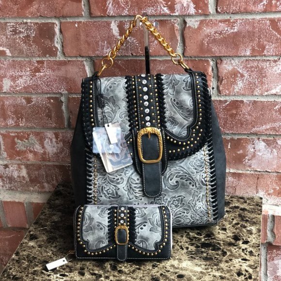 Montana West Handbags - Montana West Backpack and Wallet Set Black
